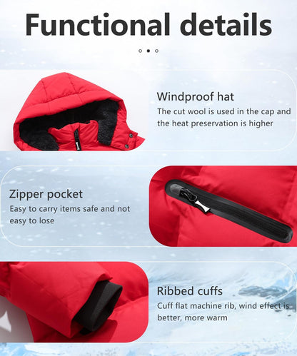 Kids Boy's Winter Coat Fleece Lined Waterproof Jacket Puffy Cotton Coat Thick Hooded Down Outdoor