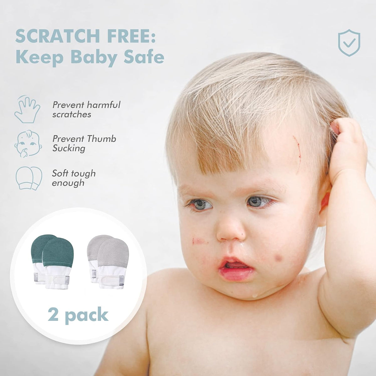 HAPIU Baby No Scratch Mittens Stay On, 100% Cotton Breathable, Adjustable Infant Gloves for Boys