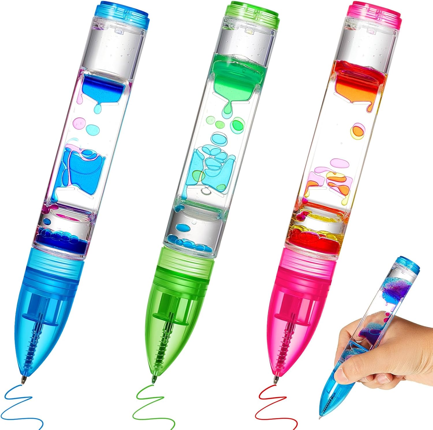 3 Pcs Liquid Motion Bubbler Pens Cool Pens Fidget Pen Fun Liquid Timer Pen Fidget Toys Office Desk