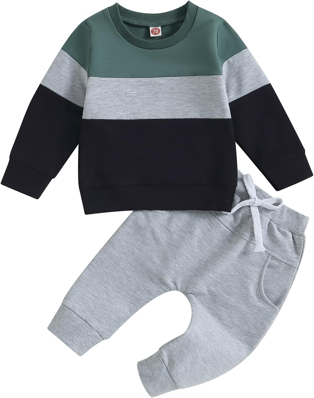 Kupretty Toddler Baby Boy Fall Winter Clothes Color Block Long Sleeve Sweatshirt Pullover Tops +
