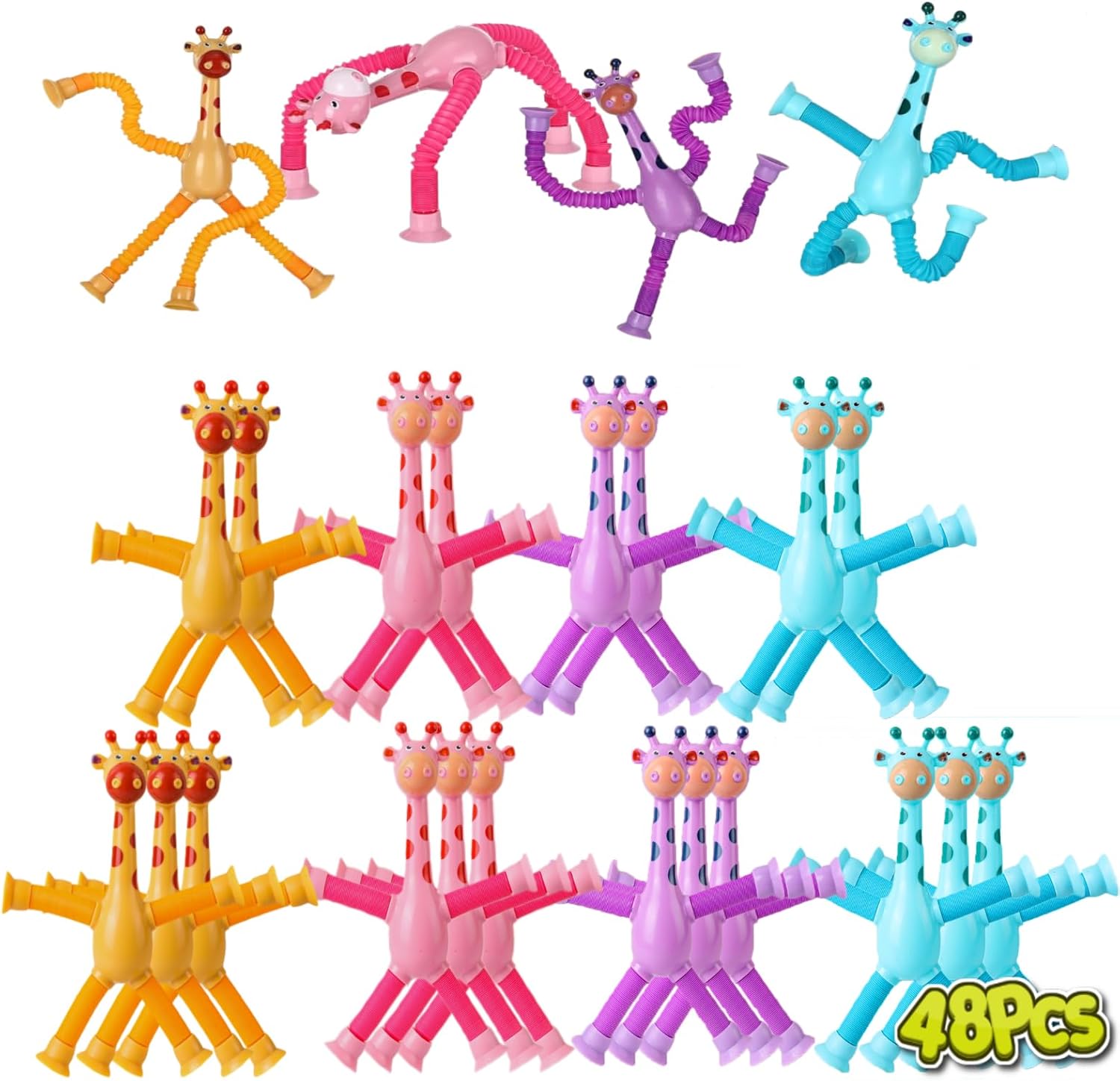 48PCS Telescopic Suction Cup Giraffe Toy,pop Tubes,Toys for Kids,Toddler Travel Toys,Toddler