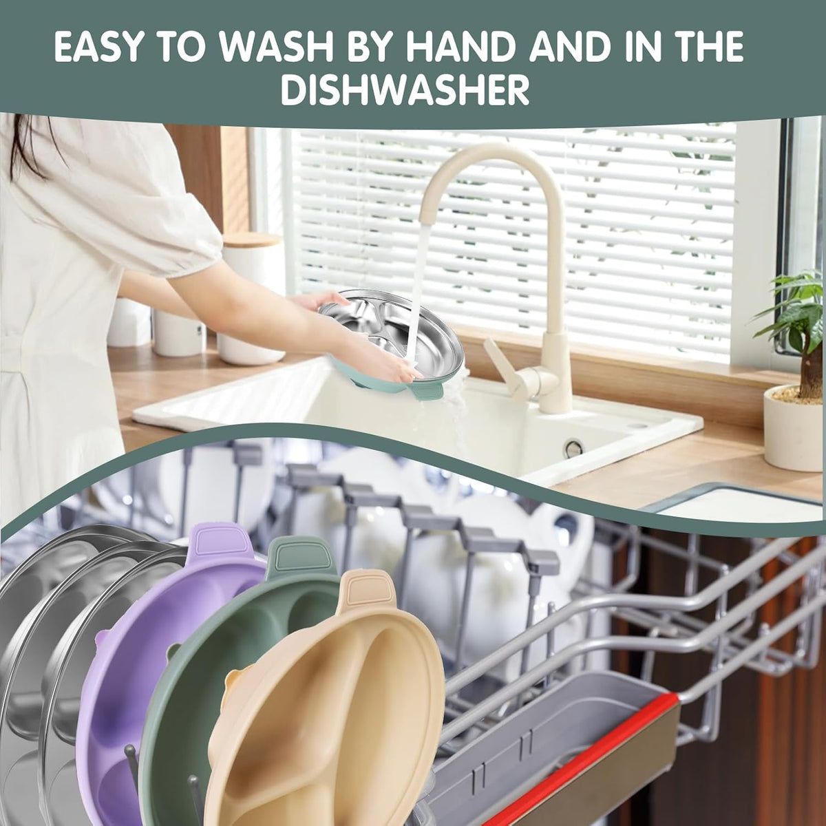 Stainless Steel Toddler Plates with Suction | Non-Slip Divided Baby Plates BPA Free & Non Toxic |