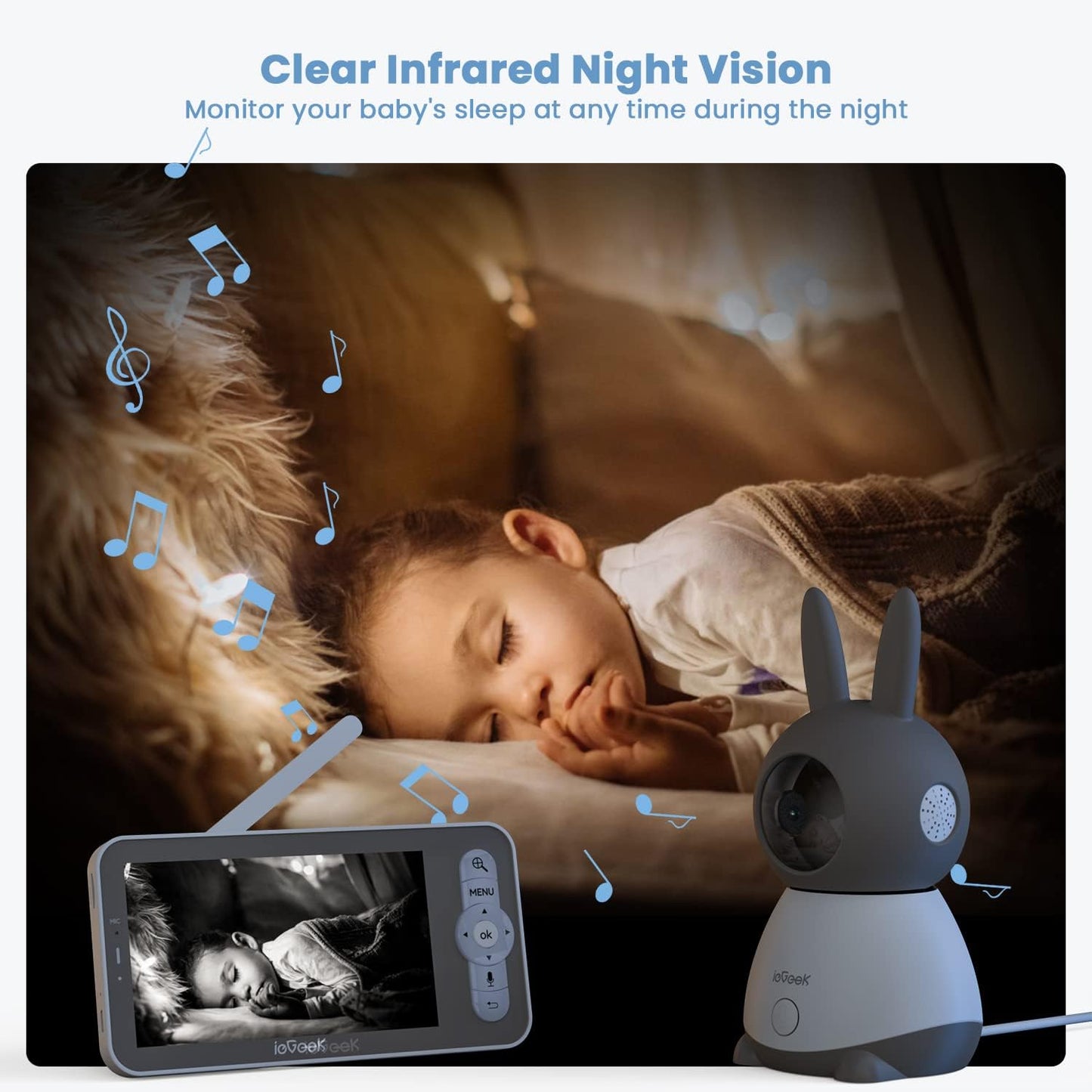 ieGeek 2K Split-Screen Baby Monitor, 5" Audio Baby Monitor with 2 Cameras, WiFi Smartphone Video