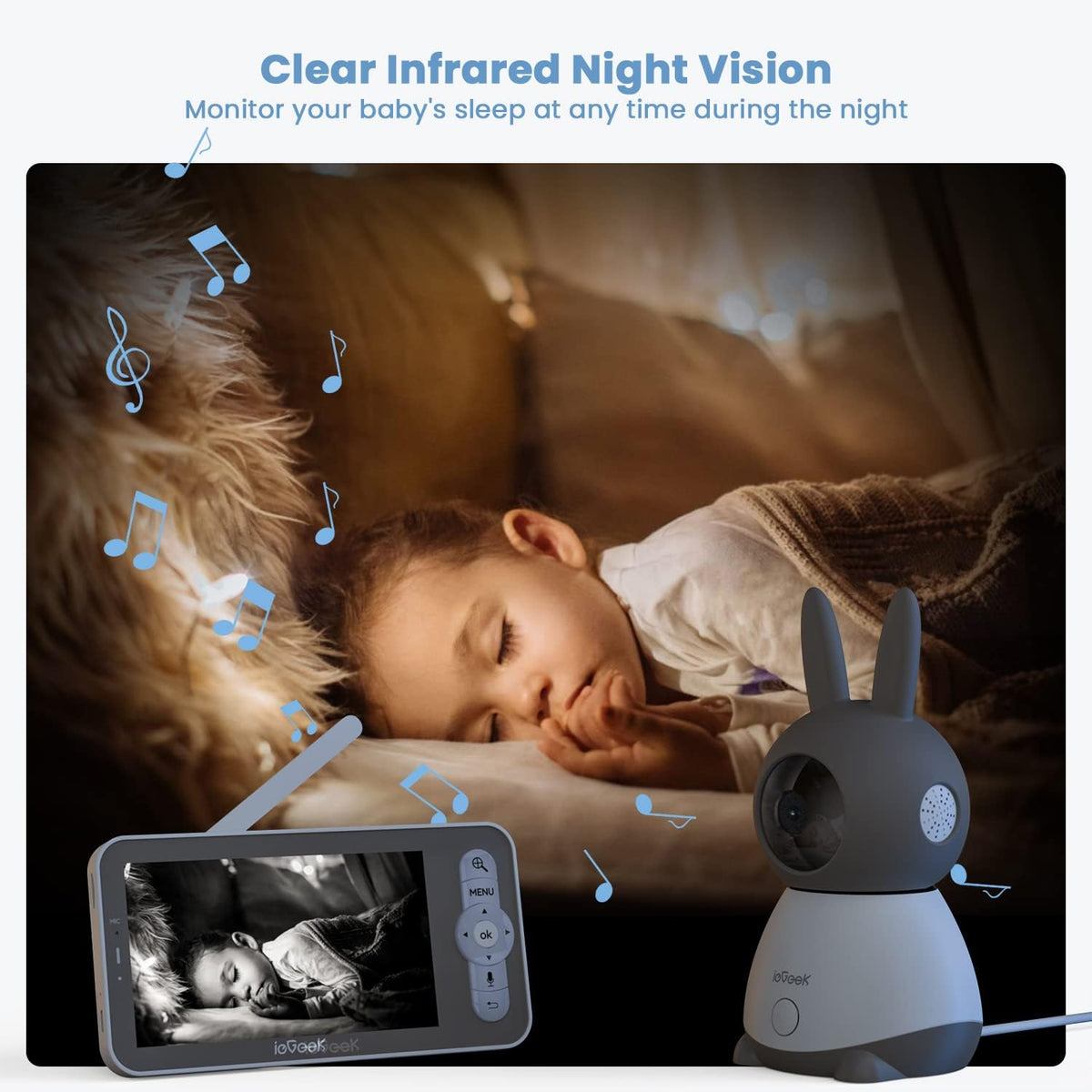 ieGeek 2K Split-Screen Baby Monitor, 5" Audio Baby Monitor with 2 Cameras, WiFi Smartphone Video
