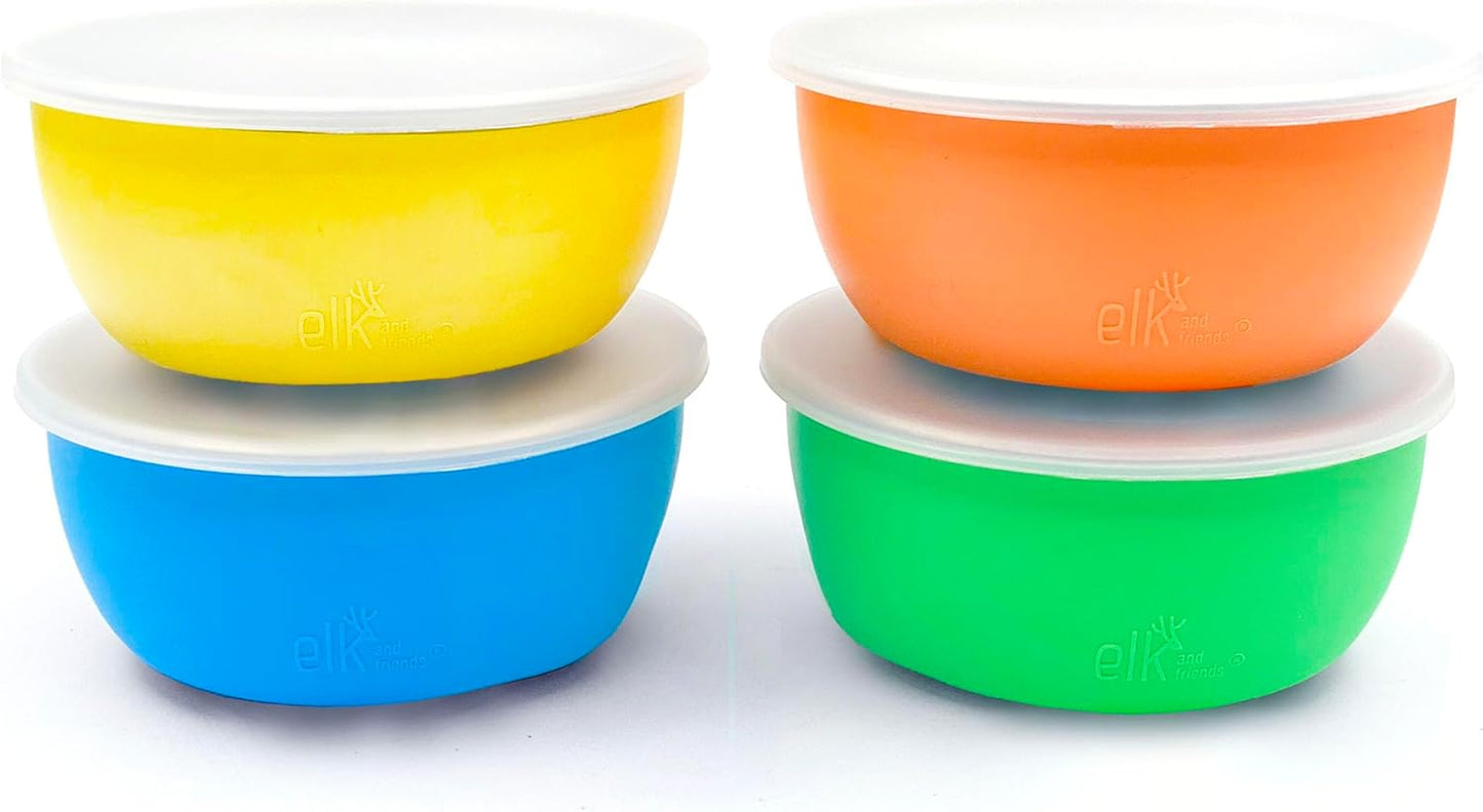 Elk and Friends Stainless Steel Bowls + Silicone Sleeve and Storage Lid | Baby, Toddler, Kids |