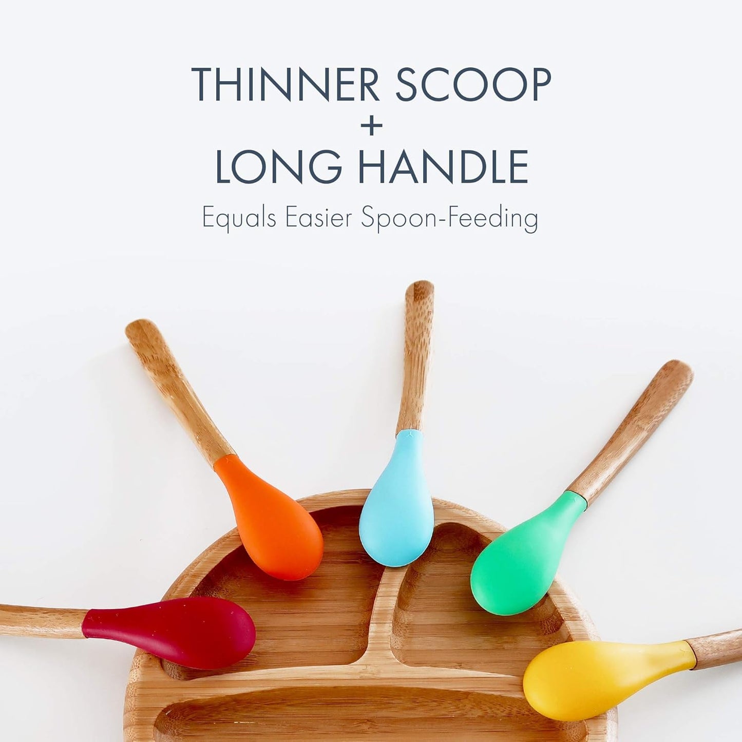 Avanchy Bamboo & Silicone Infant Training Spoons, BPA Free - Soft Tip, Easy on Gums, First Stage