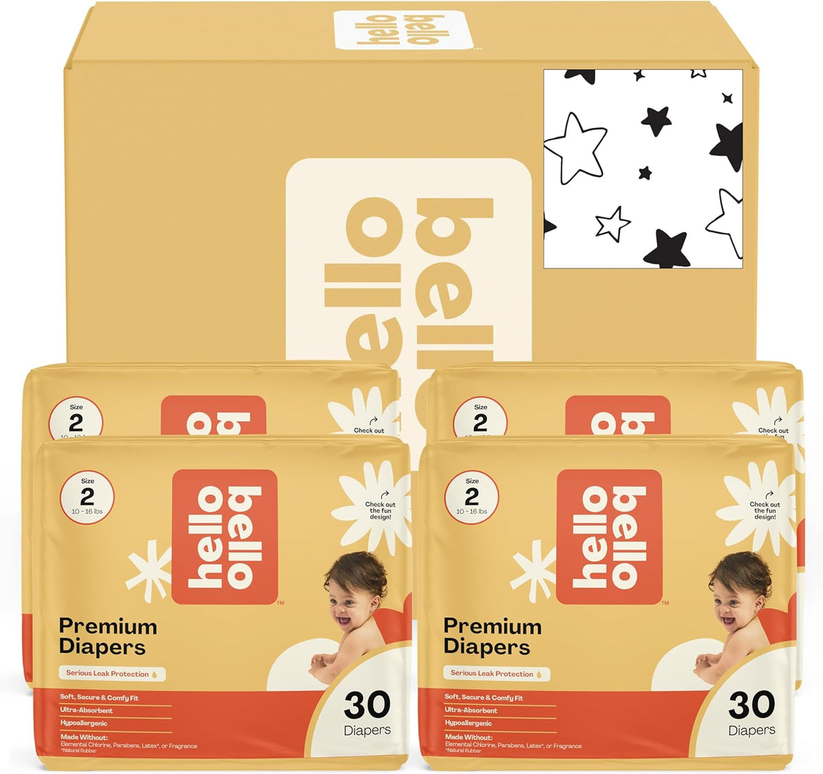 Hello Bello Diapers, Size 2 (10-16 lbs) Superstars - 120 Count Value Pack of Premium Disposable