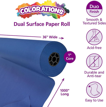 Colorations Arts and Crafts Paper Roll - 36" x 1000', Dark Blue , Dual Surface, Markers, Finger
