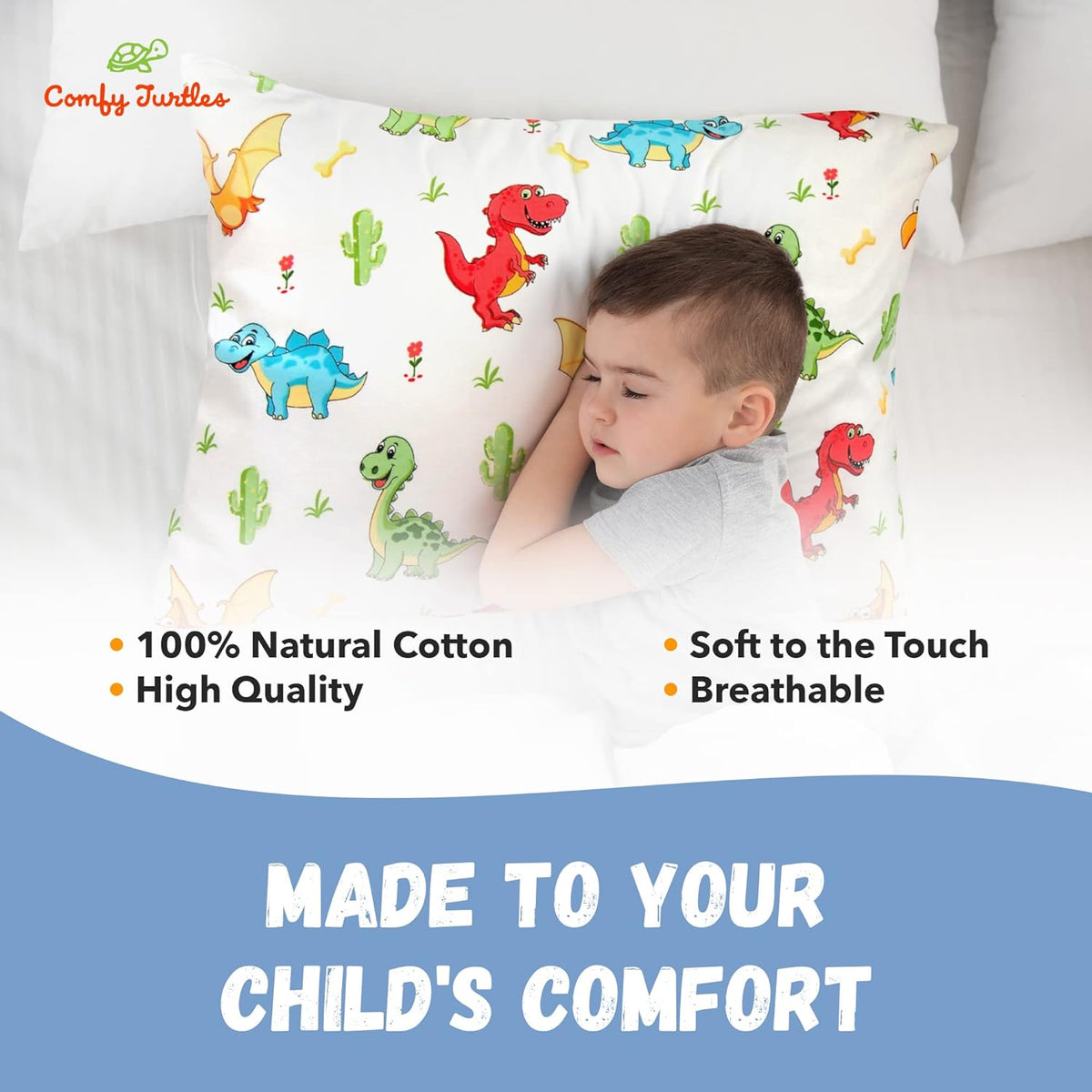 Toddler Pillowcase 13x18 Dinosaur - Cotton Travel Pillowcase Cover, Soft Dinosaur Pillow Cases for