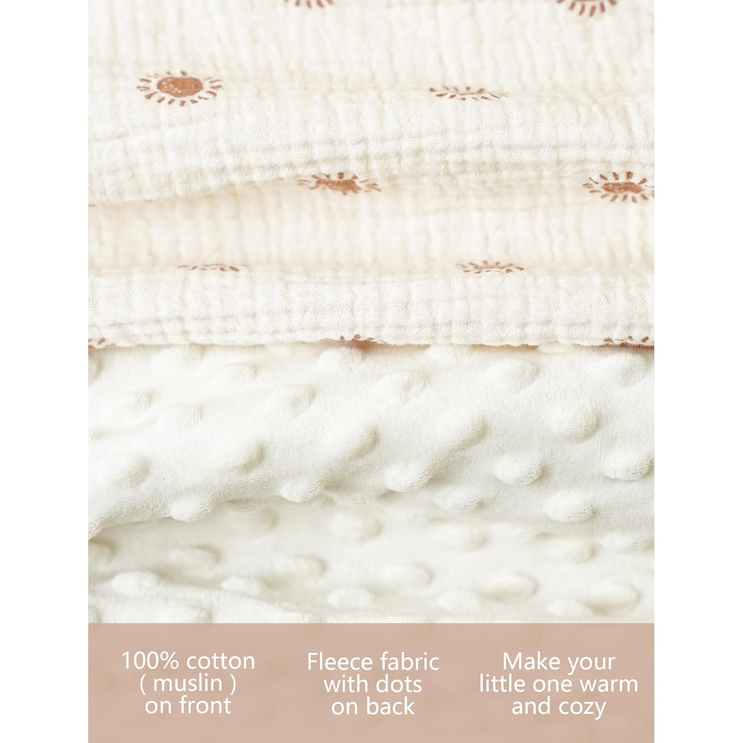 Konssy Baby Blankets for Unisex Boys Girls, Super Soft Nursery Minky Blankets with Muslin Cotton