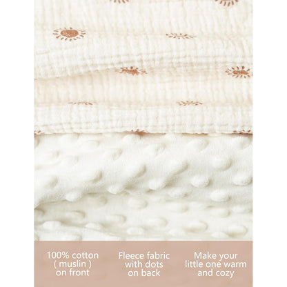 Konssy Baby Blankets for Unisex Boys Girls, Super Soft Nursery Minky Blankets with Muslin Cotton