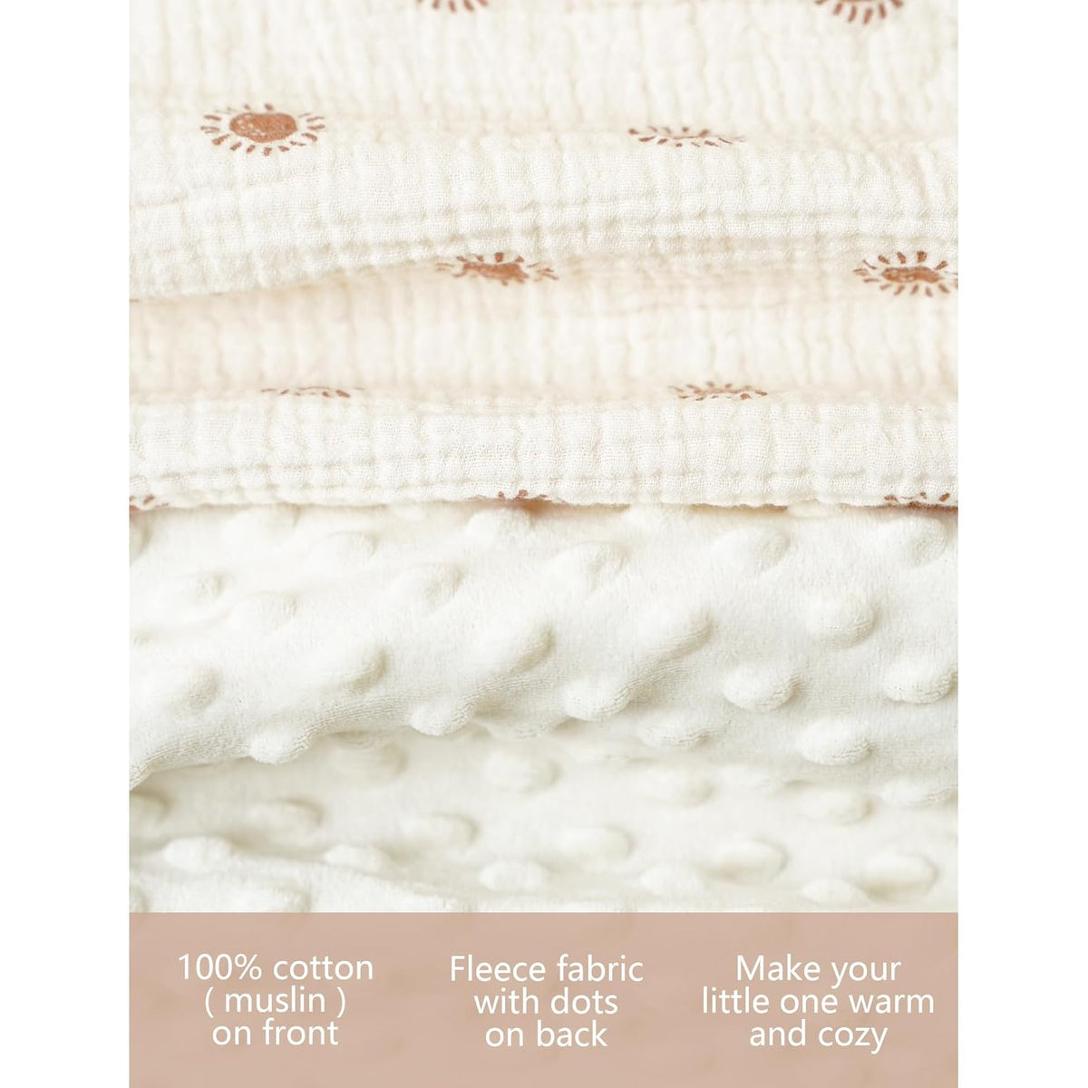 Konssy Baby Blankets for Unisex Boys Girls, Super Soft Nursery Minky Blankets with Muslin Cotton