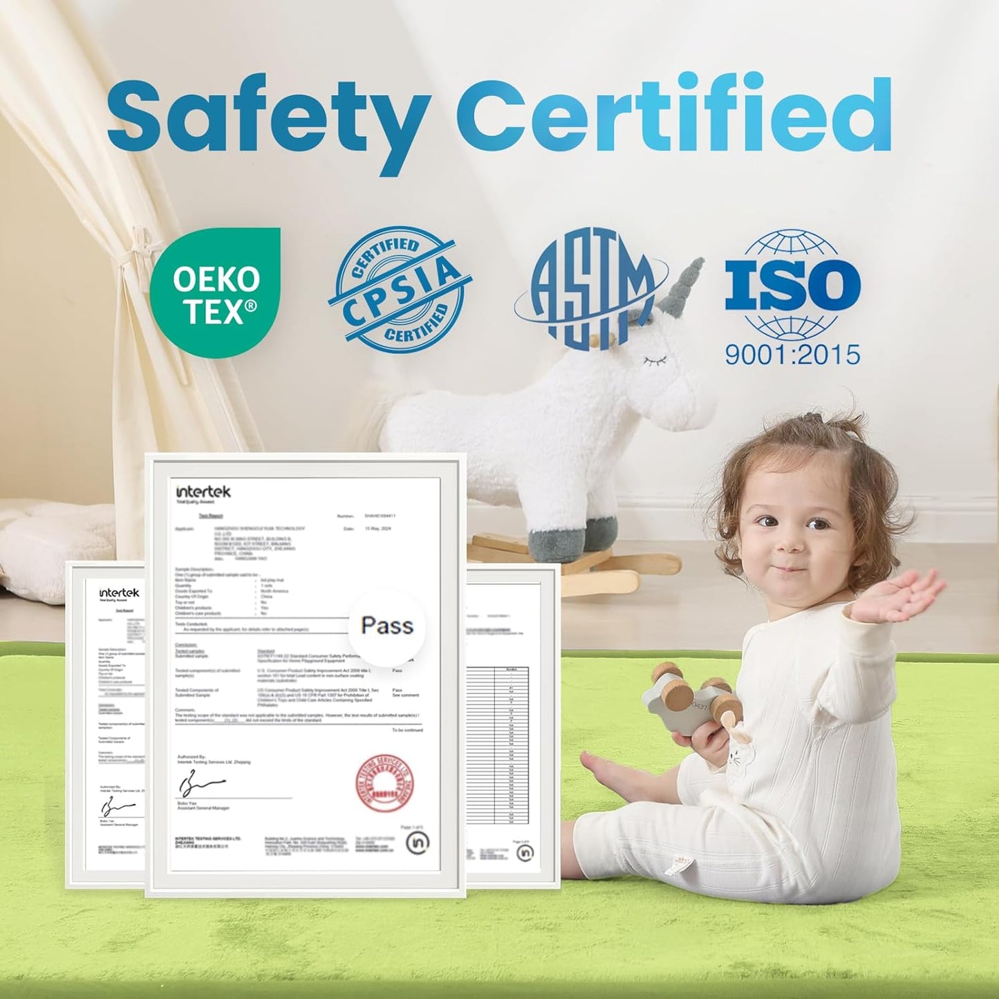 1.3" Thick Baby Play Mat,Ultra Soft Elasti-Foam 50×50 Playpen Mat for Tummy Time,Water-Repellent
