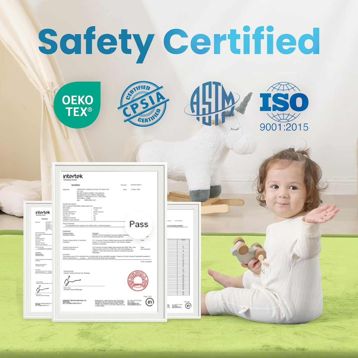 1.3" Thick Baby Play Mat,Ultra Soft Elasti-Foam 50×50 Playpen Mat for Tummy Time,Water-Repellent