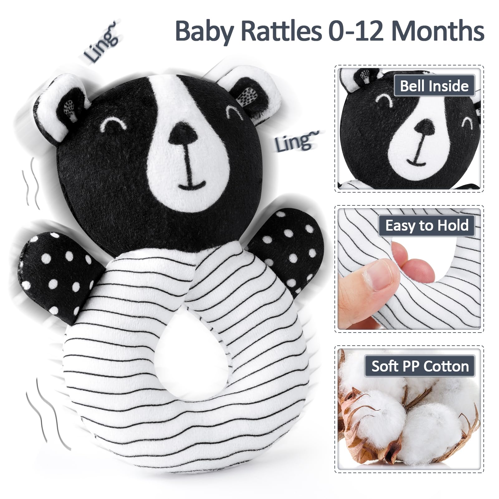 Joyreal High Contrast Baby Toys for Newborn, Black and White Baby Sensory Toys with Car Seat