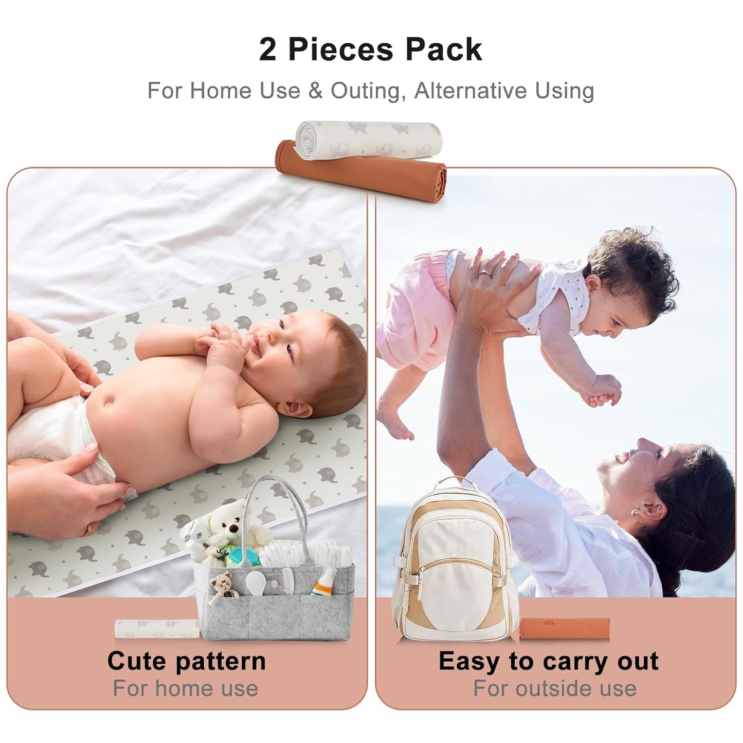 Vegan Leather Baby Changing Mat - Wipeable Portable Changing Pad 2 Pack, Foldable Travel Changing
