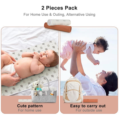 Vegan Leather Baby Changing Mat - Wipeable Portable Changing Pad 2 Pack, Foldable Travel Changing