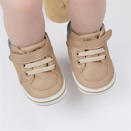 SOFMUO Baby Boys Girls High Top Ankle PU Leather Sneakers Soft Rubber Sole Infant Moccasins Newborn