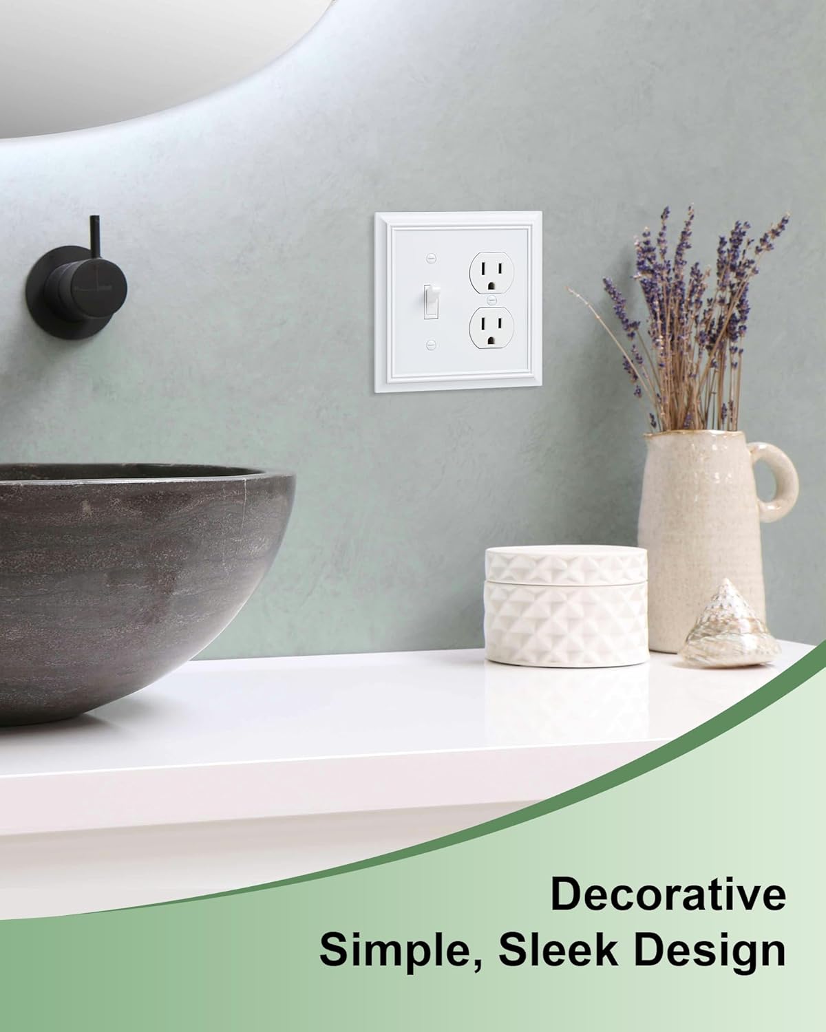 2-Pack Combo Toggle/Duplex Light Switch Cover Plate, Pure White Outlet Cover Plate, Natural Bamboo