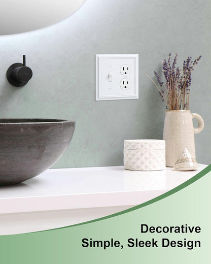 2-Pack Combo Toggle/Duplex Light Switch Cover Plate, Pure White Outlet Cover Plate, Natural Bamboo
