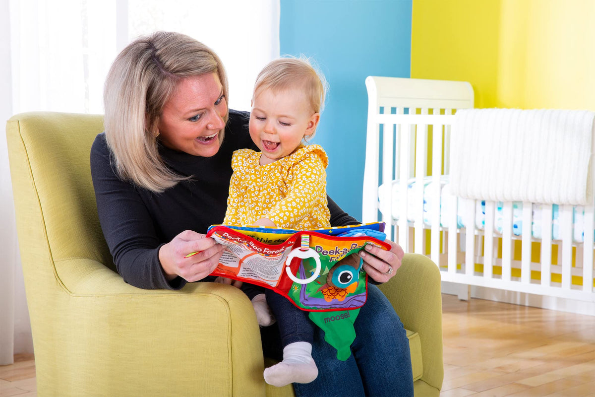 Lamaze Peek-A-Boo Forest Soft Baby Book - Clip-On Cloth Book - Washable Crinkling Fabric Pages for