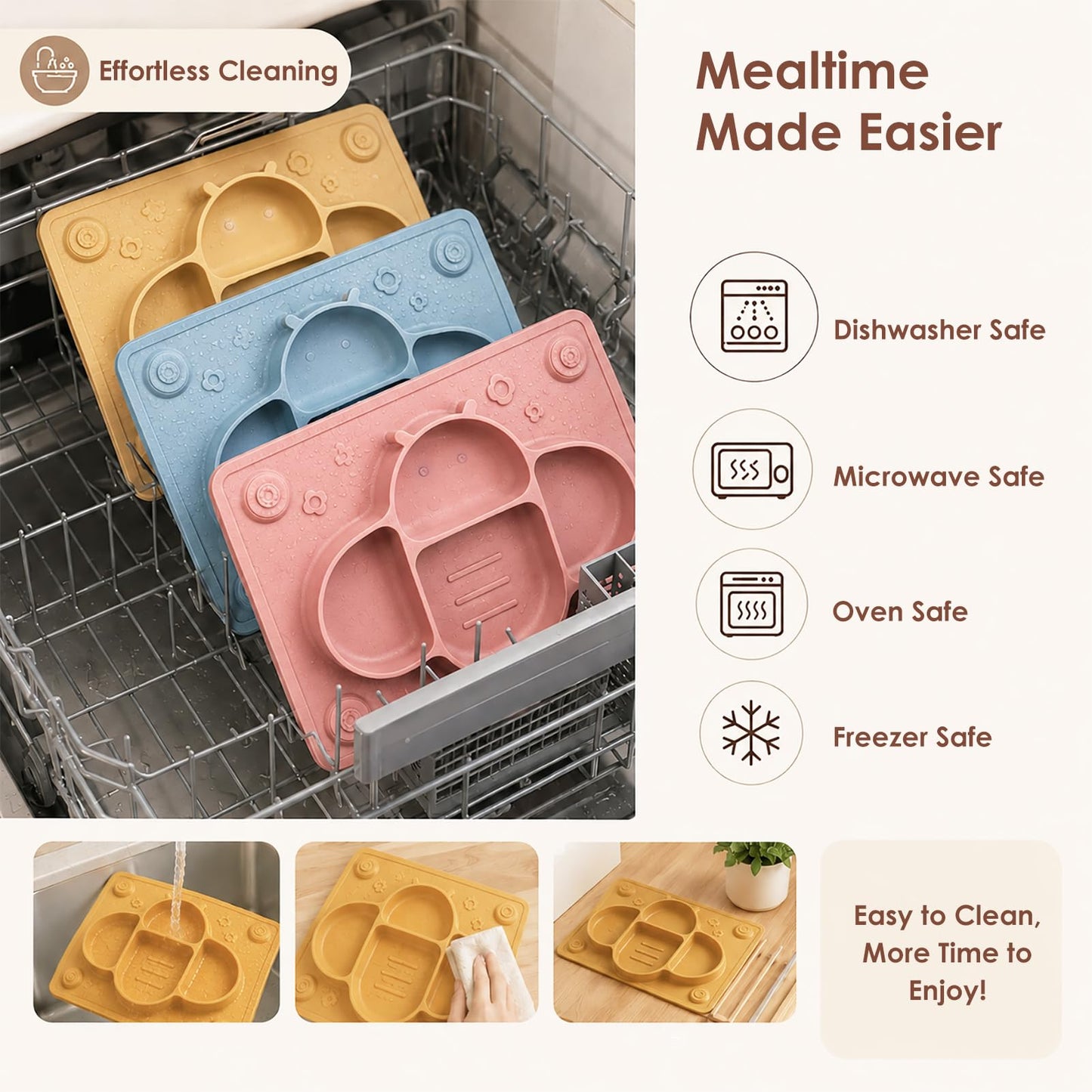 ROCCED Suction Plates for Baby Placemat Spoon Fork Set for Toddlers, Silicone Baby Plates with