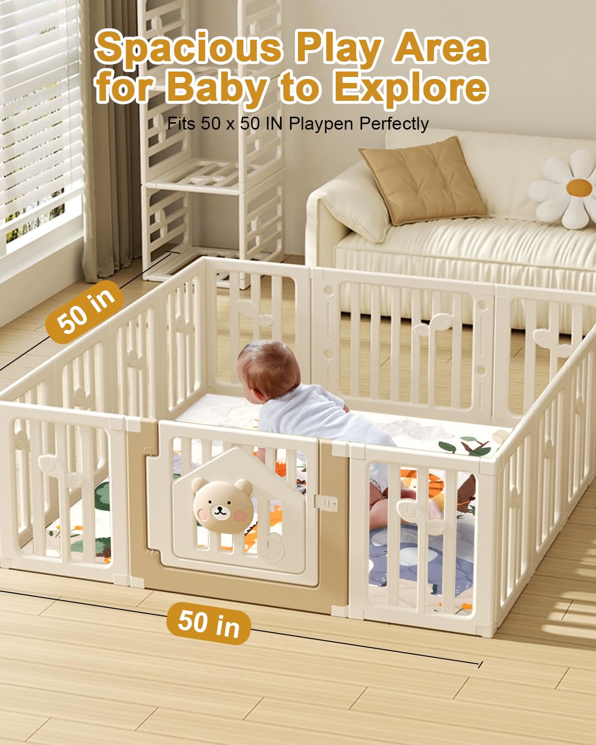 Premium Foam Baby Play Mat 50" x 50" – Removable & Machine Washable Cover, Extra Thick Padding