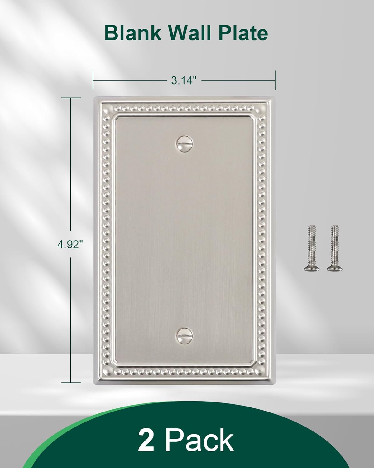 2-Pack Blank Outlet Cover Wall Plate, Metal Switch Plates Outlet Covers, Brushed Nickel Pearls