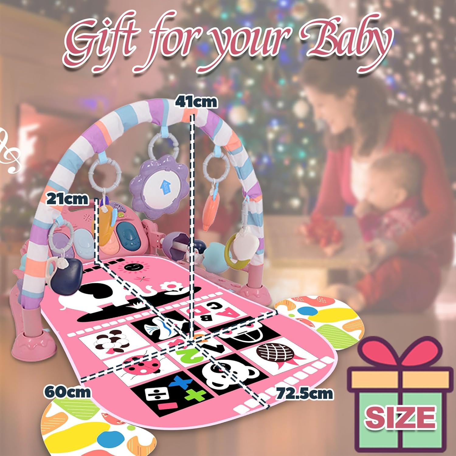 Baby Play Gym for 0-6 Months, High Contrast Tummy Time Mat, Kick and Play Piano, Music and Lights