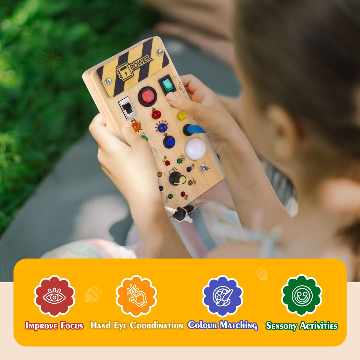 Hoarosall Montessori Wooden Busy Board with 8 LED Light switches, Sensory Toys Light Switch Travel