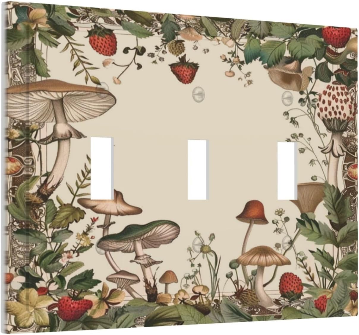 Decorative Switch Covers Plate Rustic Mushroom Garden Red Strawberry 3 Gang Artistic Wall Plate
