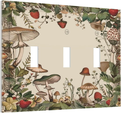 Decorative Switch Covers Plate Rustic Mushroom Garden Red Strawberry 3 Gang Artistic Wall Plate
