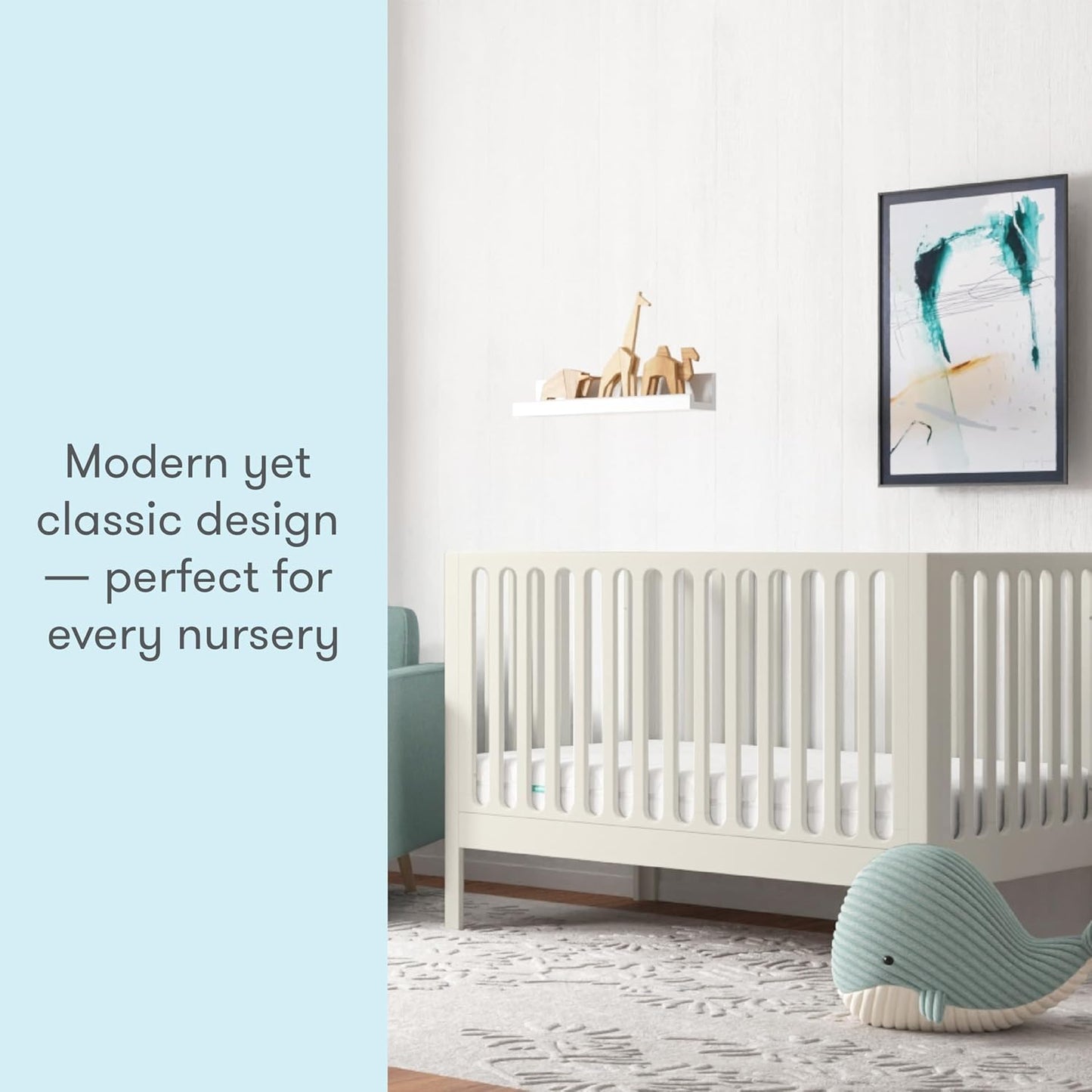 Newton Baby Galileo Standard Crib, Solid Beech Wood in White Color, 3-in-1 Convertible Crib with