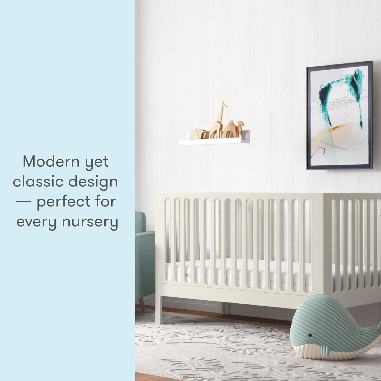 Newton Baby Galileo Standard Crib, Solid Beech Wood in White Color, 3-in-1 Convertible Crib with