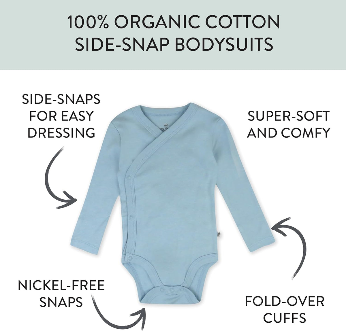 HonestBaby unisex-baby 3-pack Long Sleeve Side-snap Kimono Bodysuits Organic Cotton for Infant Baby