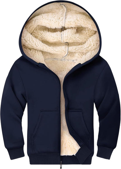 Gihuo Unisex Boy's Girls Winter Warm Sherpa Lined Zip Up Sweatshirt Fleece Jacket Kid's Hoodie