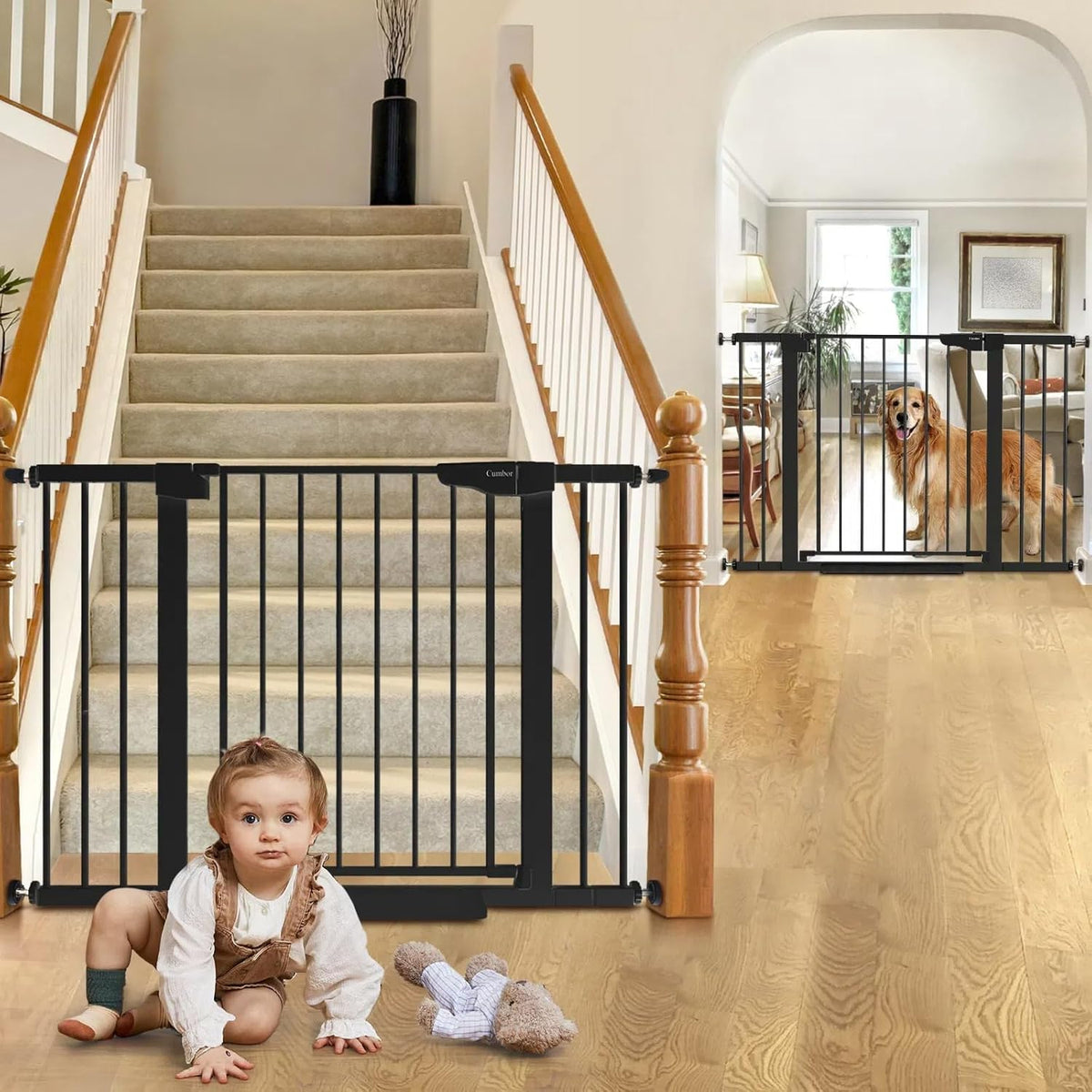 Cumbor 2 Pack 29.7-46" Baby Gate for Stairs, Mom's Choice Awards Winner-Auto Close Dog Gate for