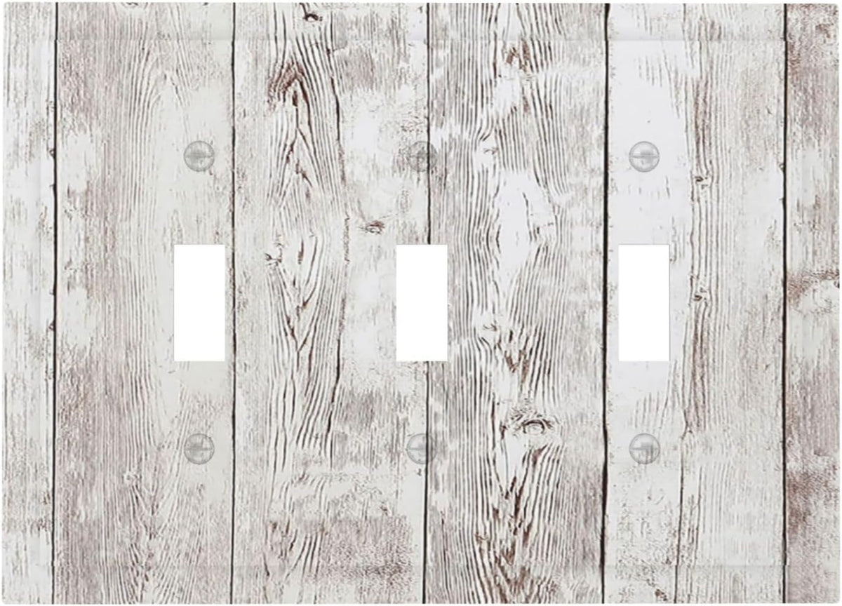 Decorative Switch Plates Rustic Vintage White Wood Grain 3 Gang Wall Plate Triple Toggle Light