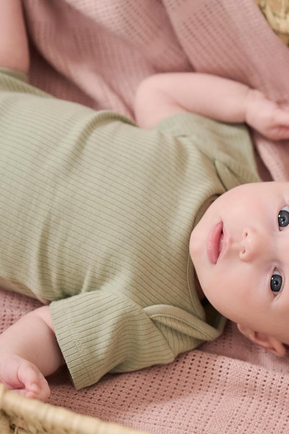 MORI Baby Ribbed Short Sleeve Bodysuit with Envelope Neck and Nickel Free Poppers - Unisex Toddler