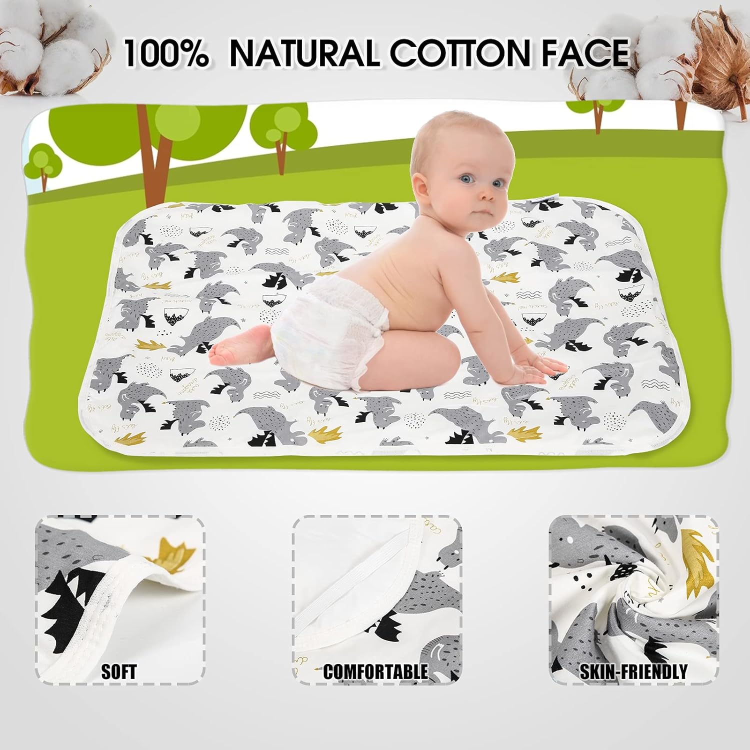 Baby Diaper Changing Pad, 21 5/8" x 31.5" Waterproof Changing Pad Liners - Reusable Soft and
