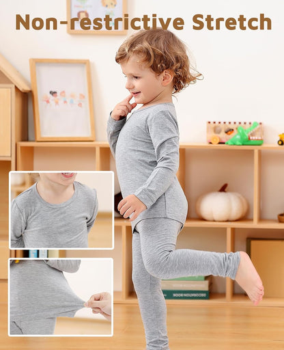 JunNeng Bamboo Viscose Pajamas for Toddler Baby, Boys Girls Solid Snug Fit Pajamas Long Sleeve