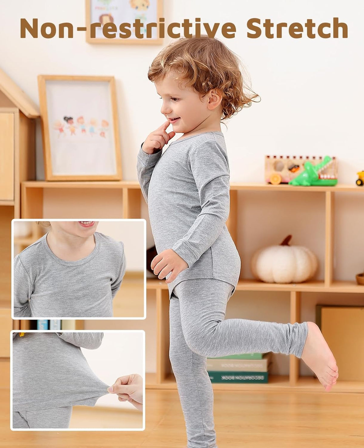 JunNeng Bamboo Viscose Pajamas for Toddler Baby, Boys Girls Solid Snug Fit Pajamas Long Sleeve