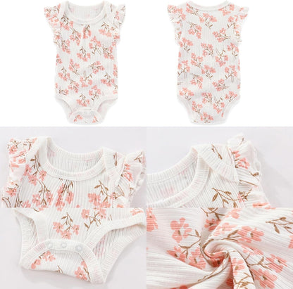 Four Seasons Baby Boy Girl Bodysuits 5-Pack Cotton Comfort Short Sleeve Baby Clothes Soft Infant