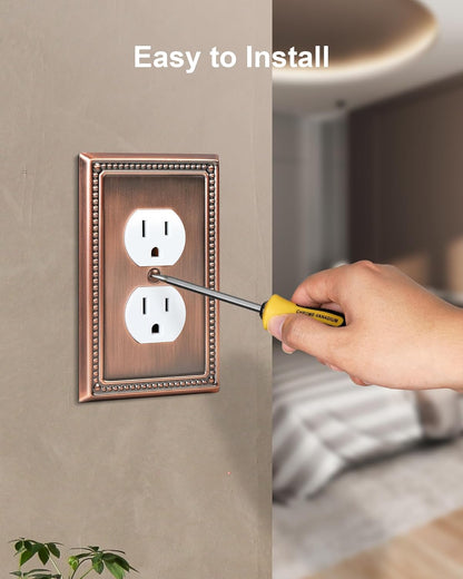 4-Pack Duplex Outlet Cover Plate, Antique Copper Metal Wall Plates for Electrical Outlets, 1 Gang