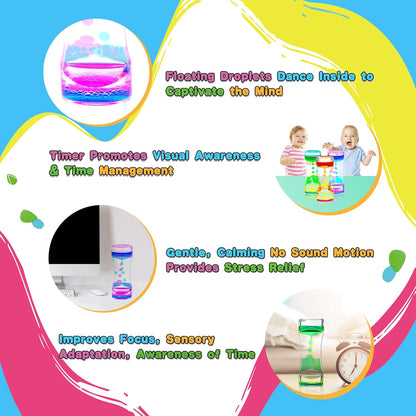 Liquid Motion Bubbler Timer, Colorful Liquid Hourglass Sensory Toys with Floating Droplets for