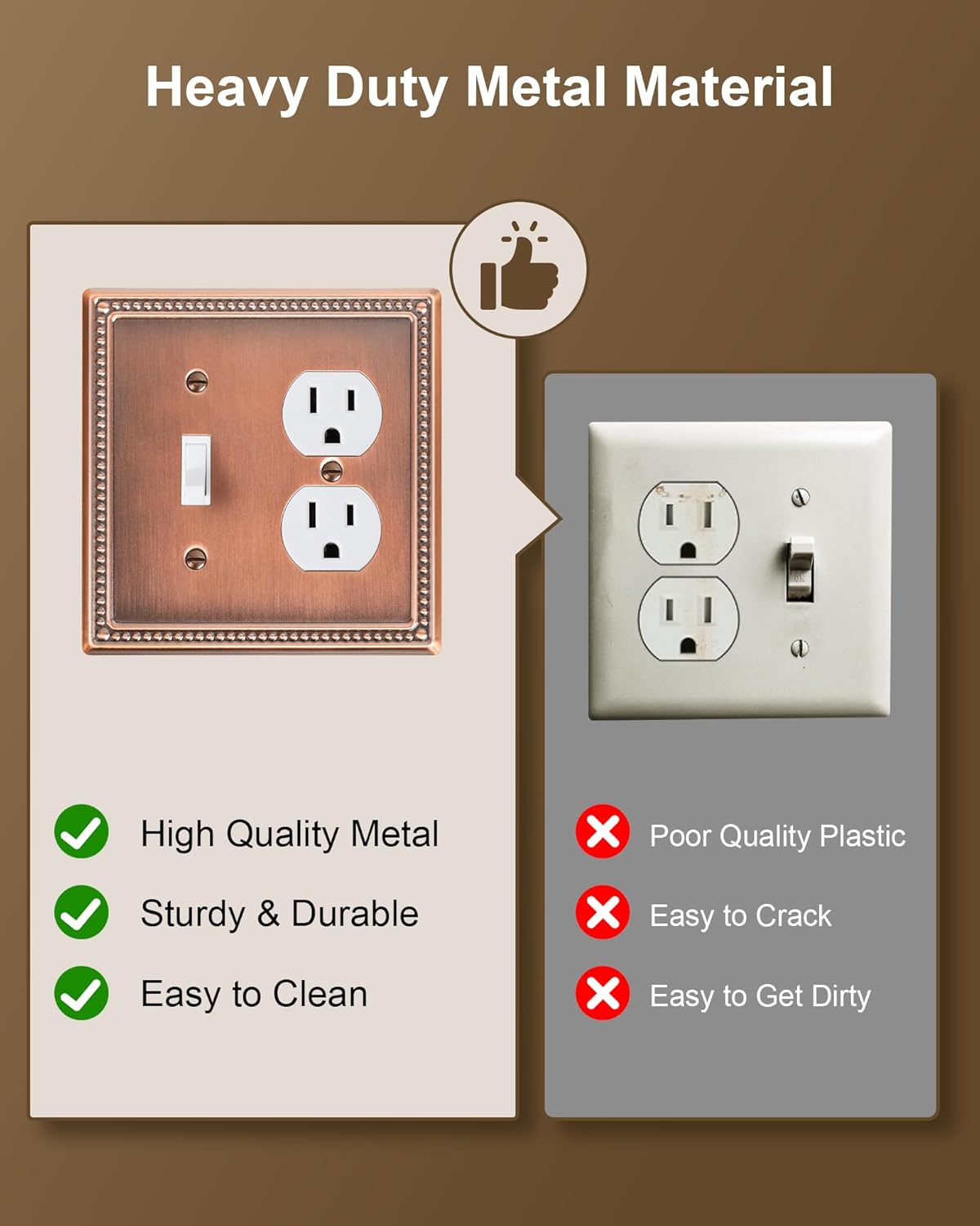 2-Pack Combo Toggle/Duplex Light Switch Cover Plate, Antique Copper Metal Wall Outlet Cover Plate