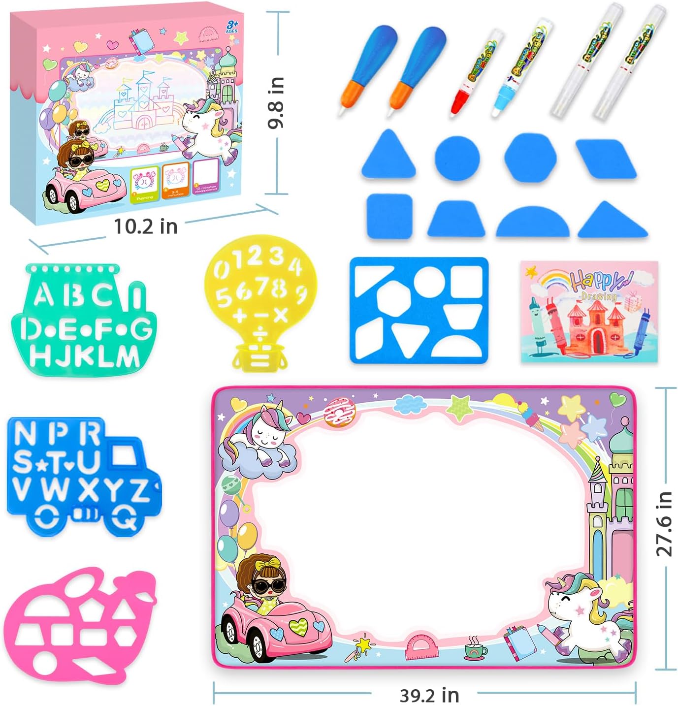 Water Doodle Mat- Kids Painting Writing Doodle Board Toy - Color Drawing Mat Bring Magic Pens