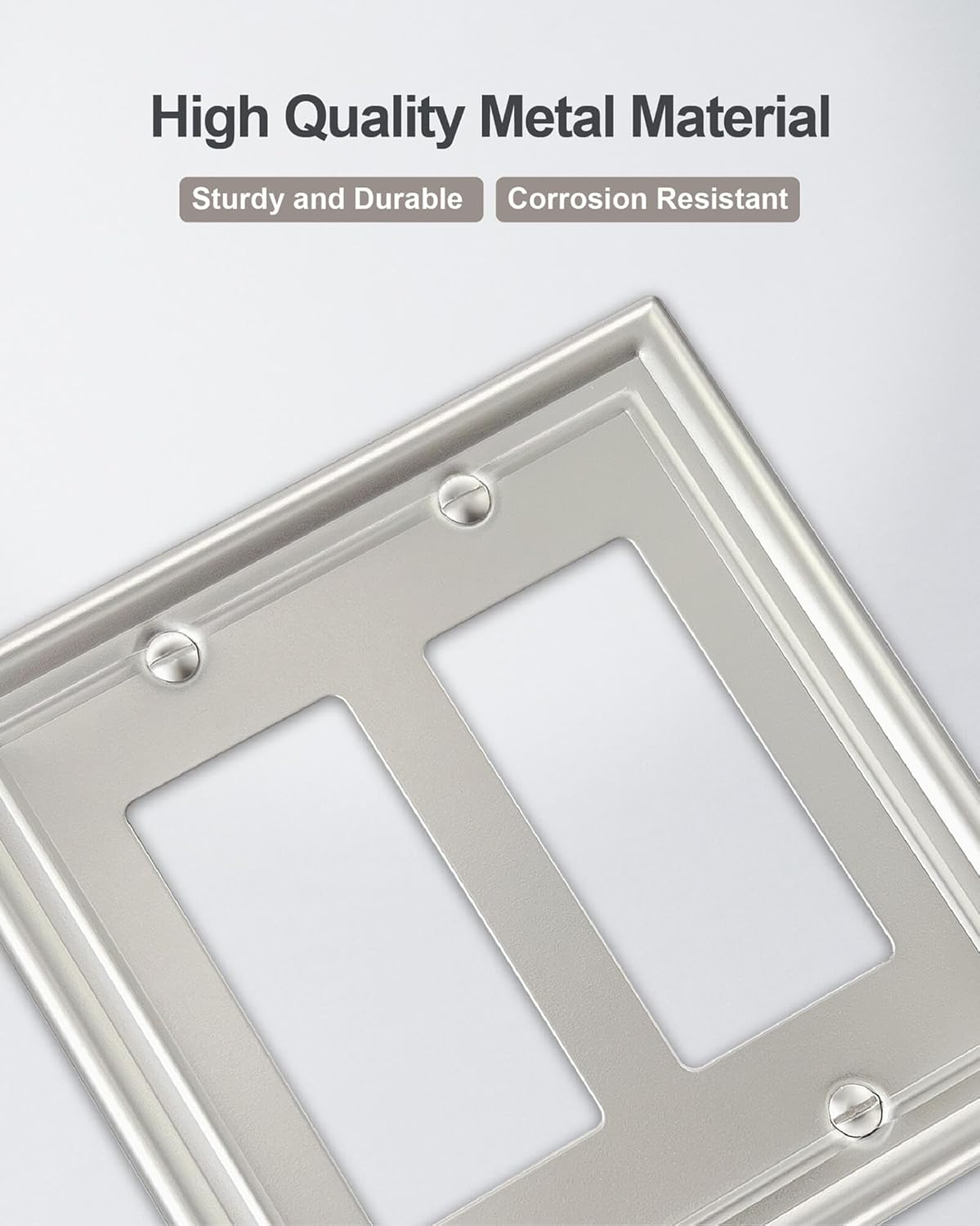 2-Pack Double Decorator Wall Plate, Satin Nickel Eletrical Outlet Cover Plate for Receptacle