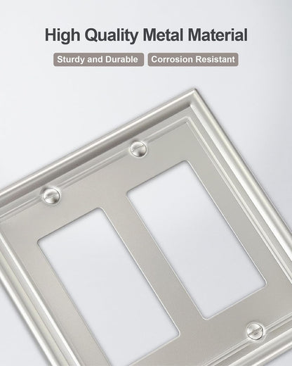 2-Pack Double Decorator Wall Plate, Satin Nickel Eletrical Outlet Cover Plate for Receptacle