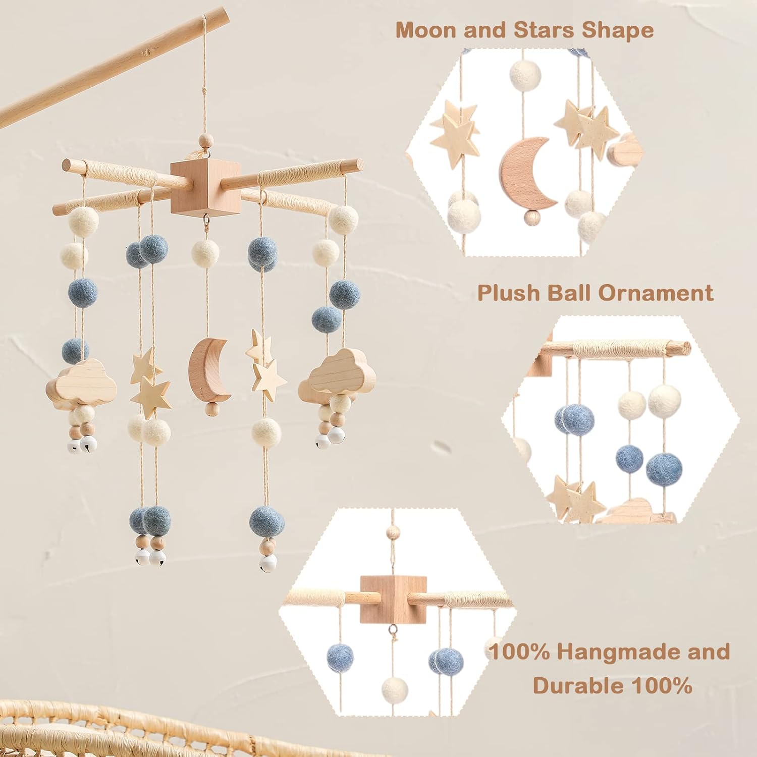 Baby Mobile for Crib | Baby Crib Nursery Mobile Star Moon for Baby Boys and Girls | Boho Nursery
